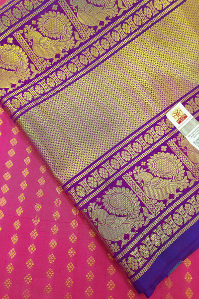 Handwoven Kanchi pure silk lehenga material in pink with zari border