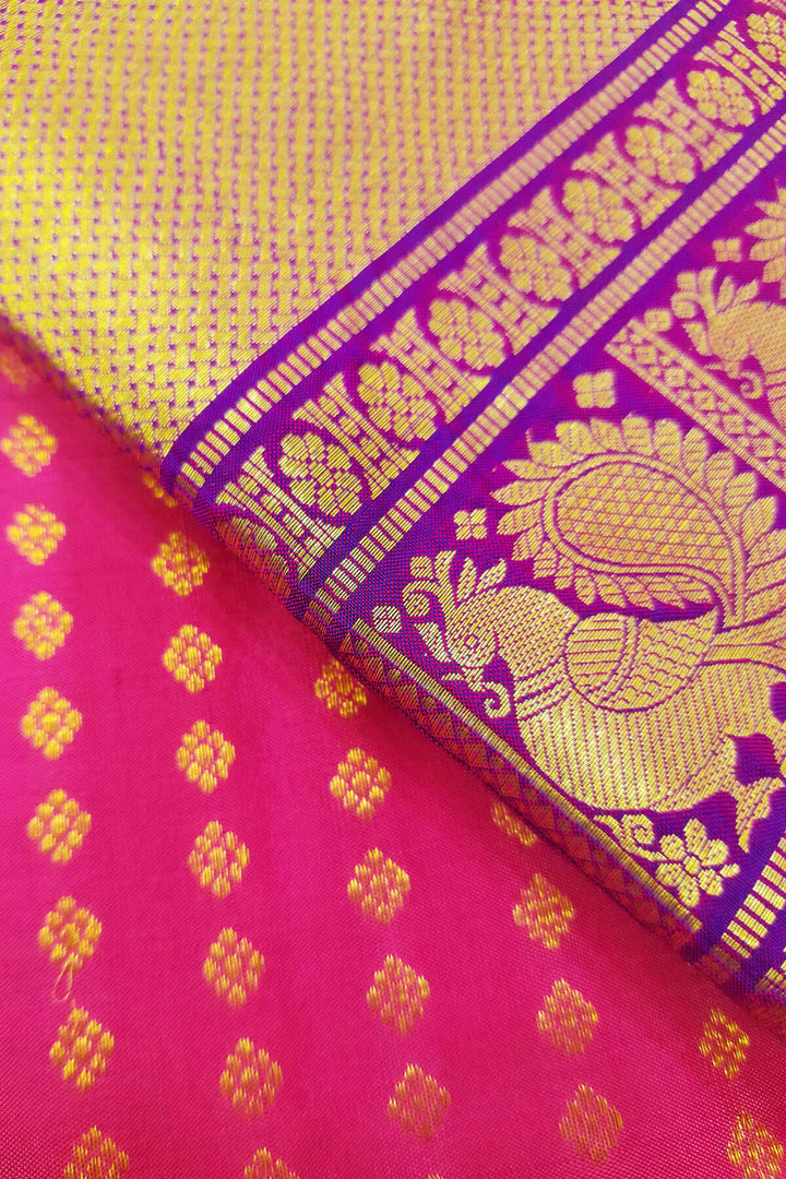Handwoven Kanchi pure silk lehenga material in pink with zari border