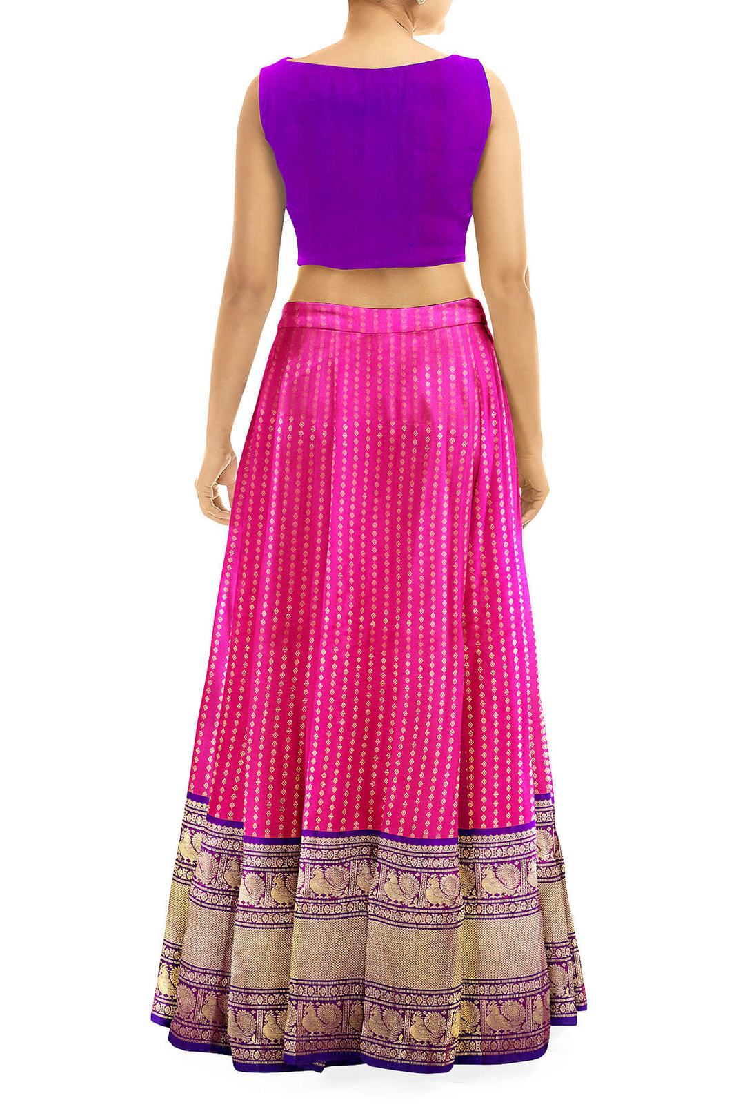 Handwoven Kanchi pure silk lehenga material in pink with zari border