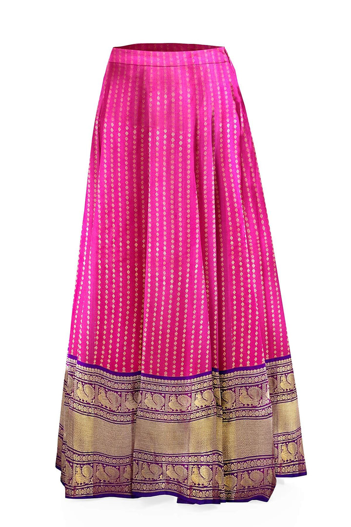 Handwoven Kanchi pure silk lehenga material in pink with zari border