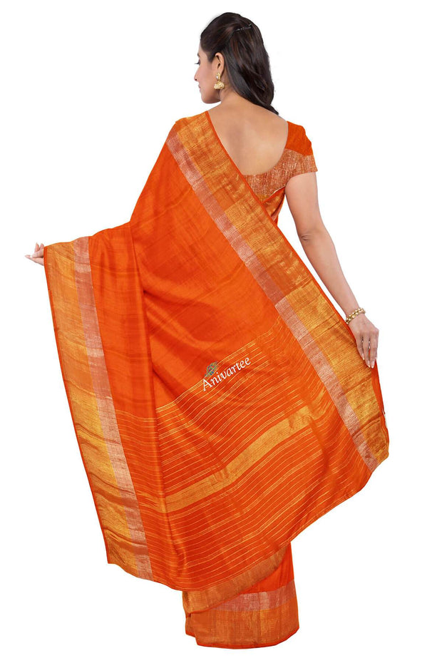 Kanchipuram pure silk saree in dupioni finish with gold & silver border