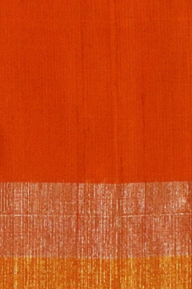 Kanchipuram pure silk saree in dupioni finish with gold & silver border