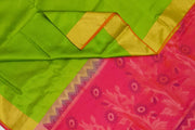 Handloom Kanchi soft silk saree in green & pink in partly style.