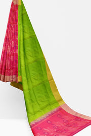 Handloom Kanchi soft silk saree in green & pink in partly style.