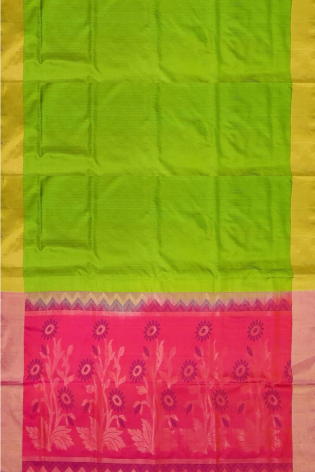 Handloom Kanchi soft silk saree in green & pink in partly style.