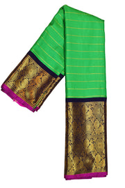 Kanchi pure silk pure zari saree in green with zari stripes
