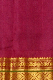 Handwoven Kanchi pure silk saree in dual tone blue with silver motifs.