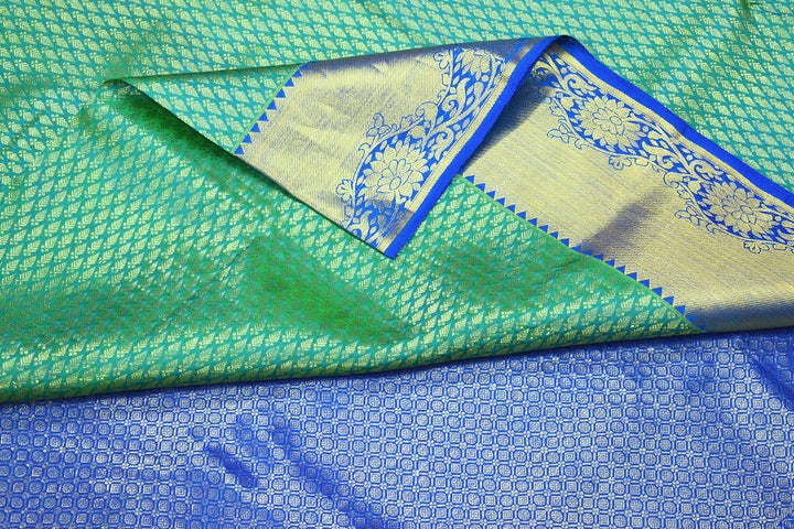 Handwoven Kanchi pure silk brocade saree in teal green