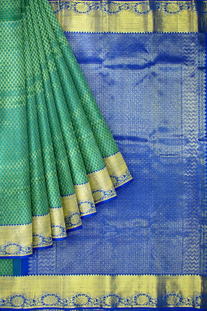 Handwoven Kanchi pure silk brocade saree in teal green