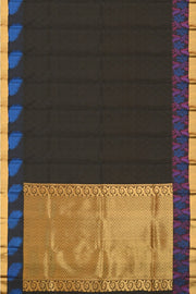 Handloom Kanchi pure silk saree in self design black with zigzag pattern in pallu. - Anivartee