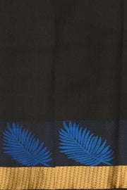 Handloom Kanchi pure silk saree in self design black with zigzag pattern in pallu. - Anivartee