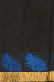 Handloom Kanchi pure silk saree in self design black with zigzag pattern in pallu. - Anivartee