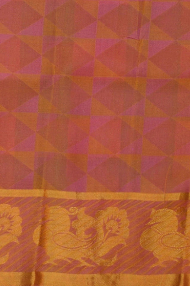 Handloom pure silk saree in multicolour geometric pattern with peacock motifs in pallu. - Anivartee