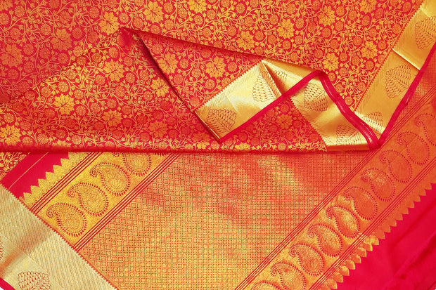 Kanchi silk brocade saree  in  red  & gold