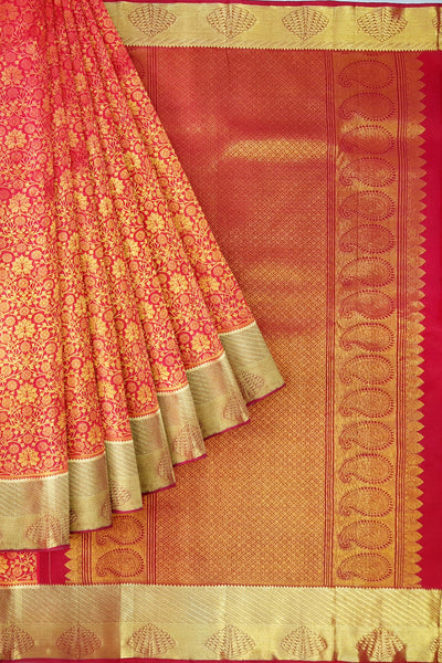 Kanchi silk brocade saree  in  red  & gold