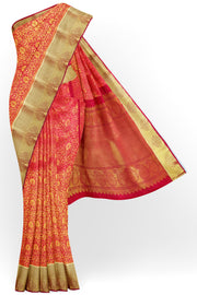 Kanchi silk brocade saree  in  red  & gold