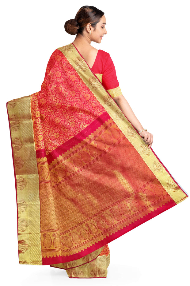 Kanchi silk brocade saree  in  red  & gold