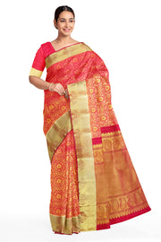 Kanchi silk brocade saree  in  red  & gold