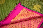 Handwoven Kanchi  pure silk saree  with peacock motifs.