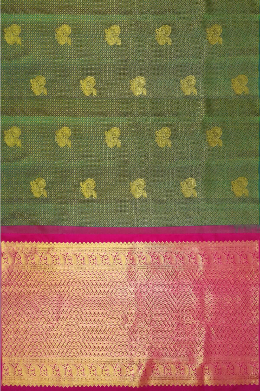 Handwoven Kanchi  pure silk saree  with peacock motifs.