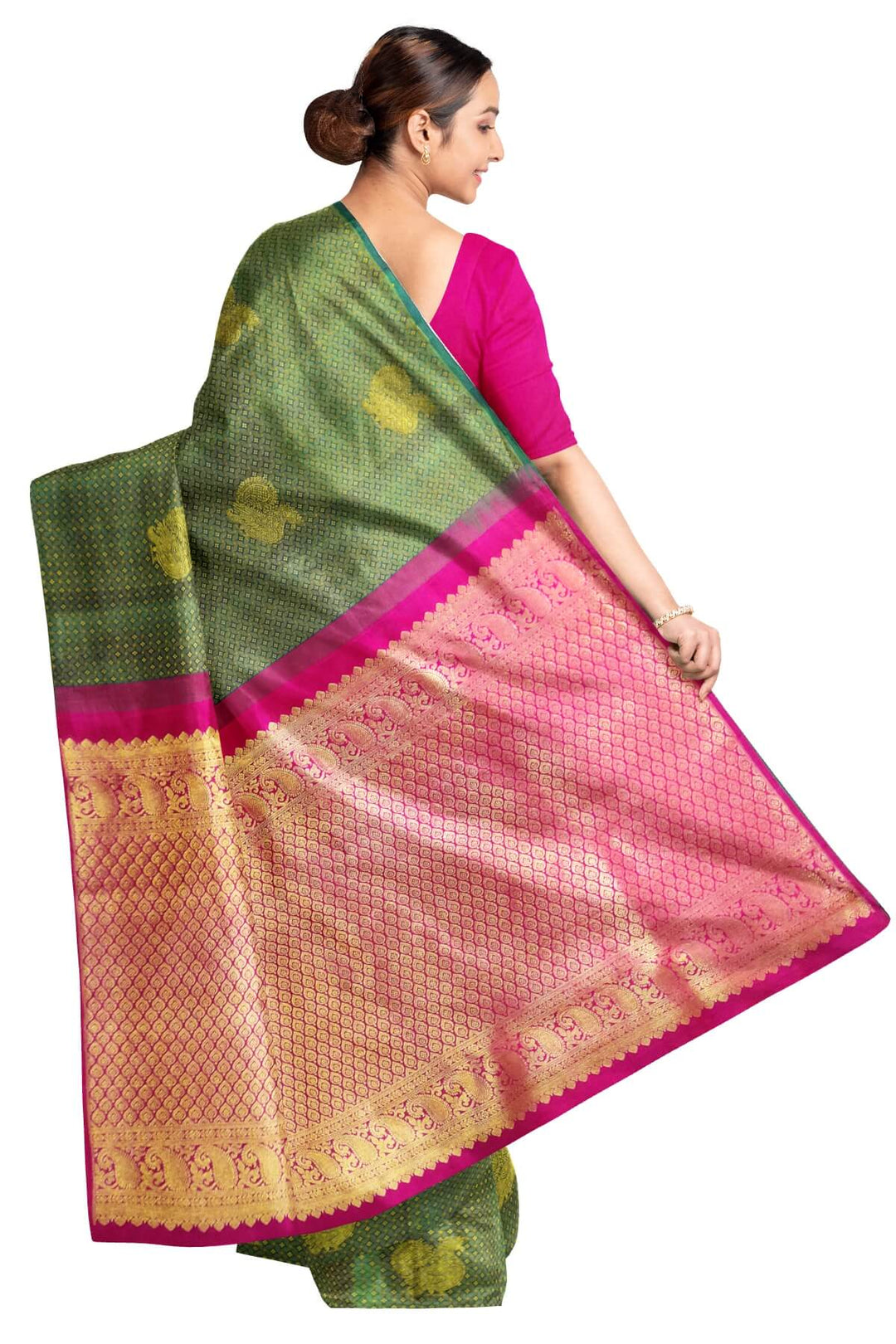 Handwoven Kanchi  pure silk saree  with peacock motifs.