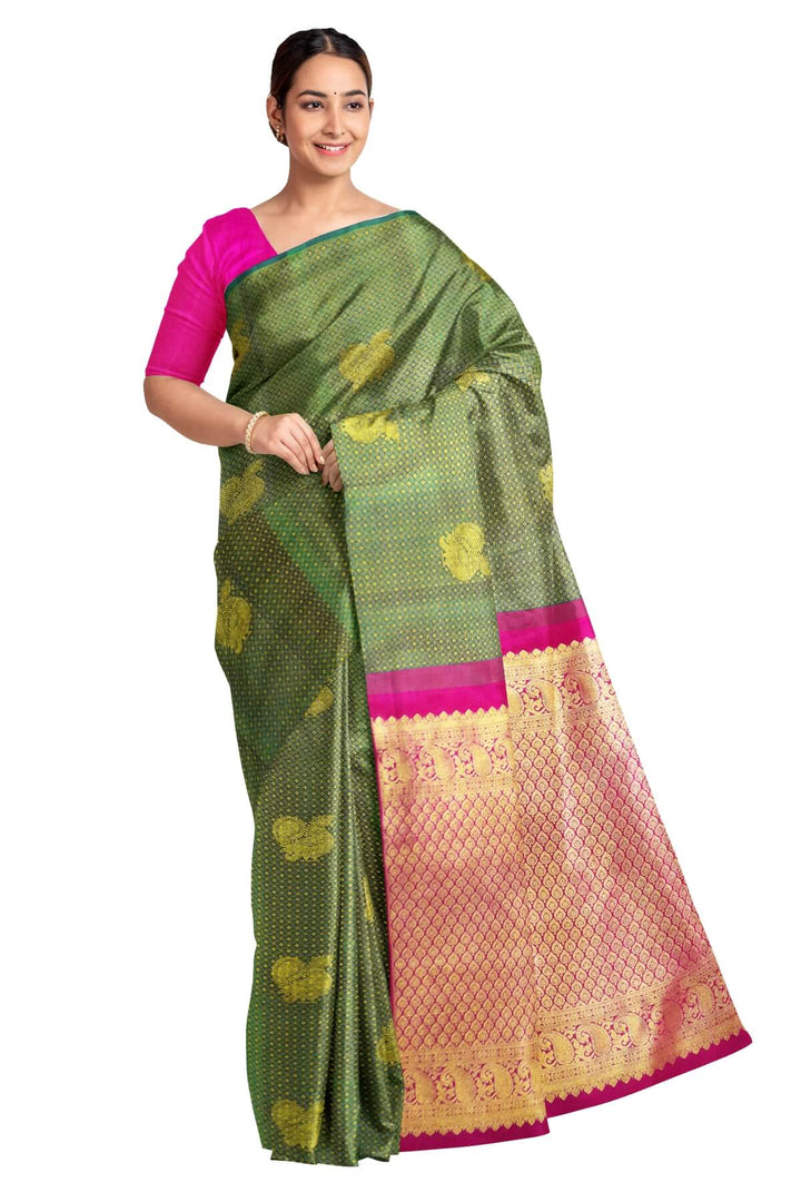 Handwoven Kanchi  pure silk saree  with peacock motifs.