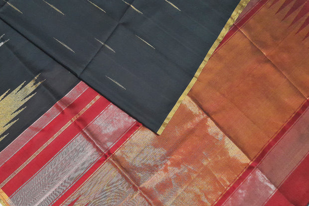 Kanchi soft silk saree in black with big temples