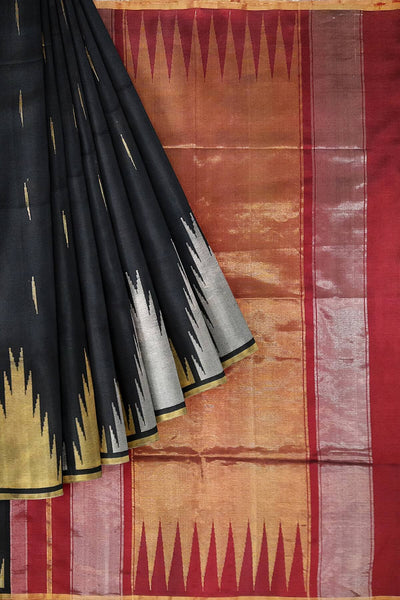 Kanchi soft silk saree in black with big temples