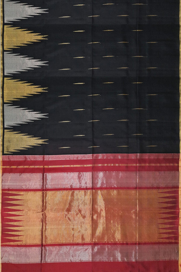 Kanchi soft silk saree in black with big temples