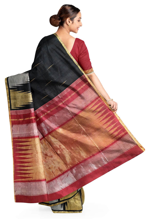 Kanchi soft silk saree in black with big temples
