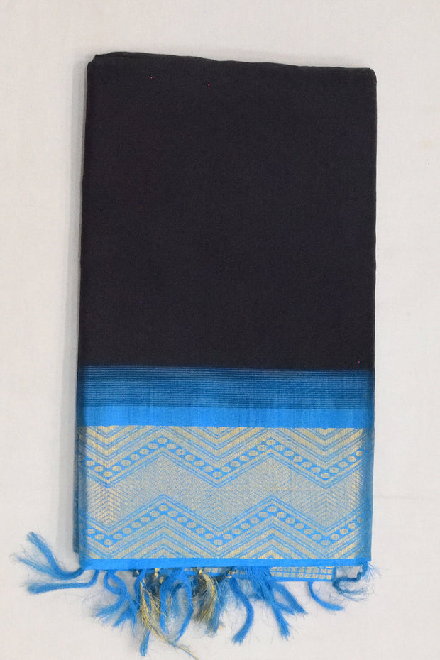 Handloom Kanchi silk cotton saree in black & blue
