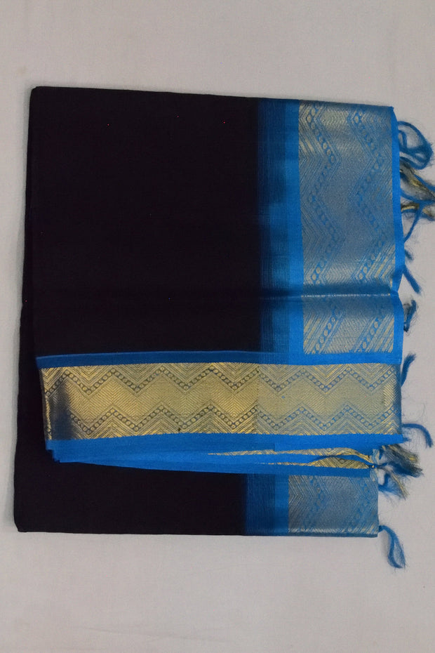 Handloom Kanchi silk cotton saree in black & blue