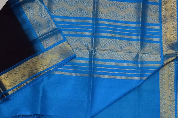 Handloom Kanchi silk cotton saree in black & blue