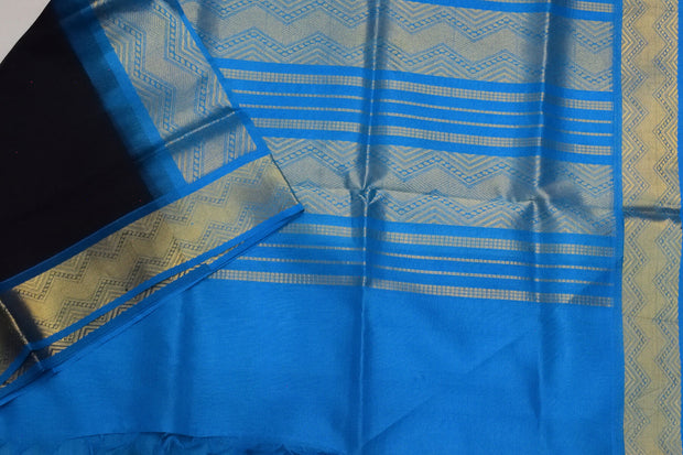 Handloom Kanchi silk cotton saree in black & blue