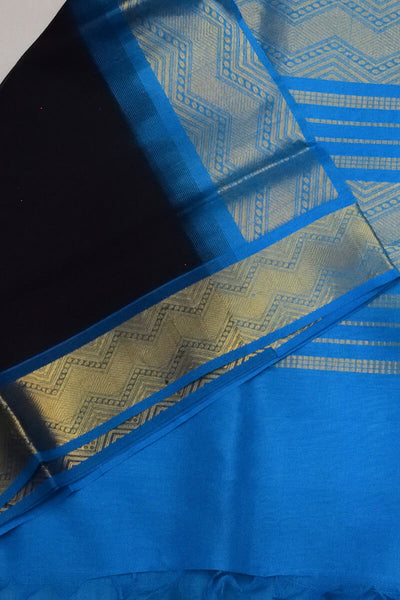 Handloom Kanchi silk cotton saree in black & blue