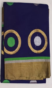 Handloom Kanchi silk cotton saree in blue with round motifs on the body