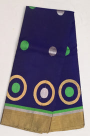 Handloom Kanchi silk cotton saree in blue with round motifs on the body