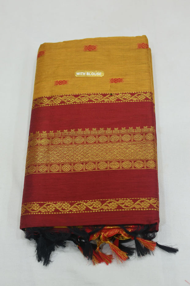 Handloom Kanchi silk cotton saree in mustard