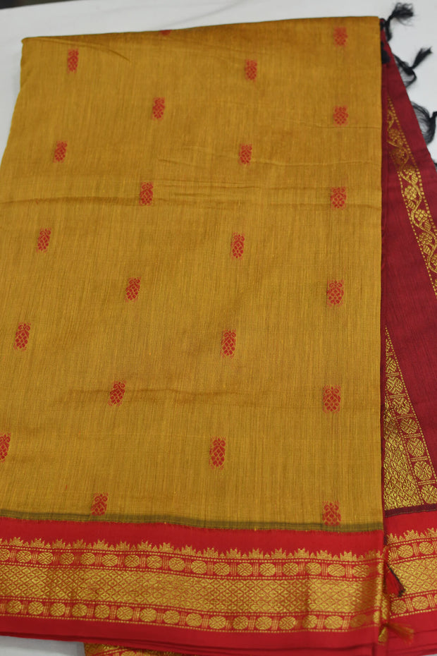 Handloom Kanchi silk cotton saree in mustard