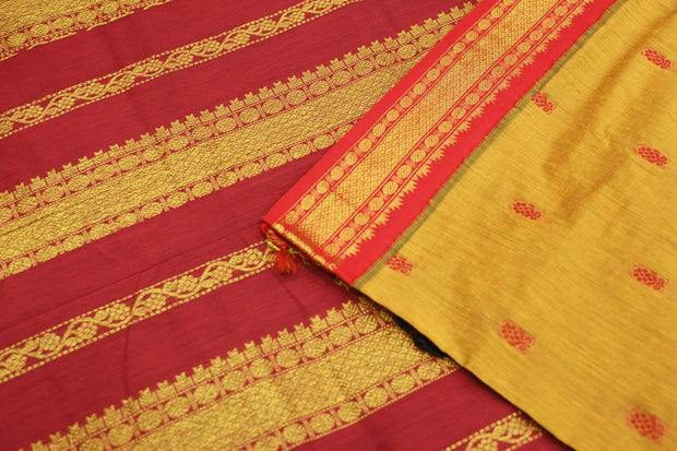 Handloom Kanchi silk cotton saree in mustard