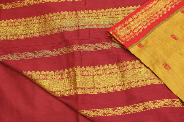 Handloom Kanchi silk cotton saree in mustard