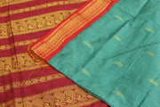 Handloom Kanchi silk cotton saree in teal green with rich pallu