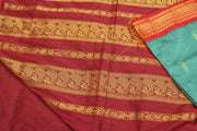 Handloom Kanchi silk cotton saree in teal green with rich pallu