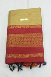 Handloom Kanchi silk cotton saree in beige