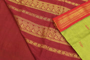 Handloom Kanchi silk cotton saree in parrot green