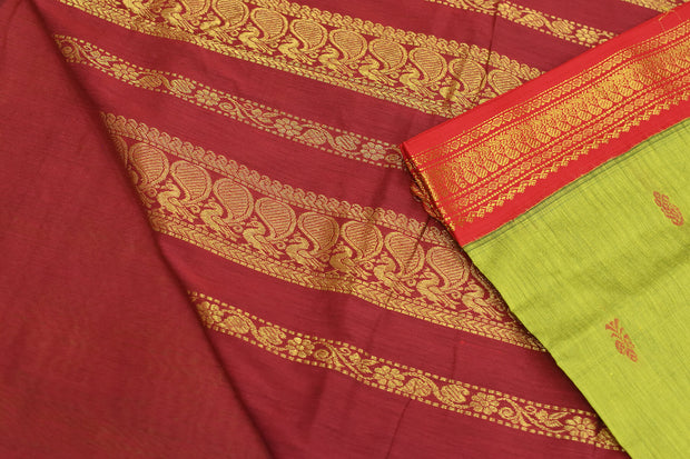 Handloom Kanchi silk cotton saree in parrot green