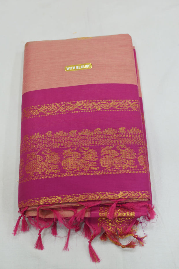 Handloom Kanchi silk cotton saree in peach