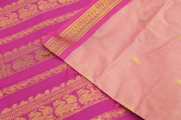 Handloom Kanchi silk cotton saree in peach