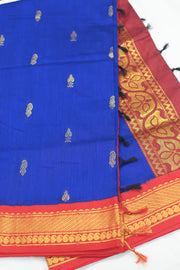 Handloom Kanchi silk cotton saree in royal blue