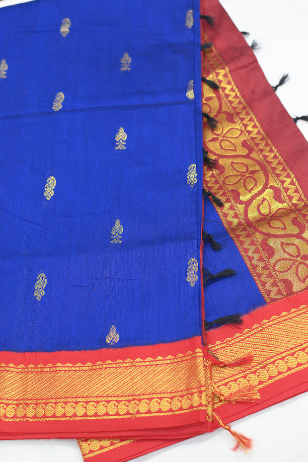 Handloom Kanchi silk cotton saree in royal blue
